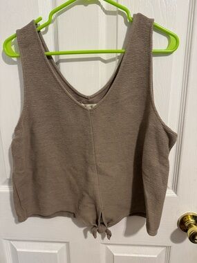Madewell Ribbed Taupe Tie-Front V-Neck Tank